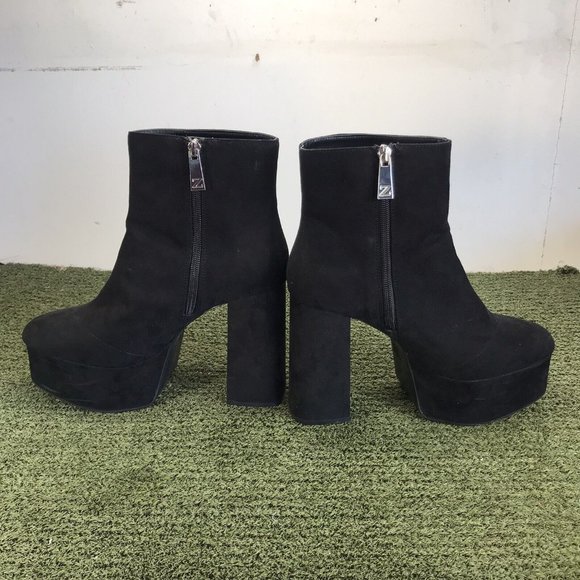 Zara Black Platform Block Heeled Ankle Suede Boots 7136 001 040 Size 39EU/8.5 US - Picture 2 of 11